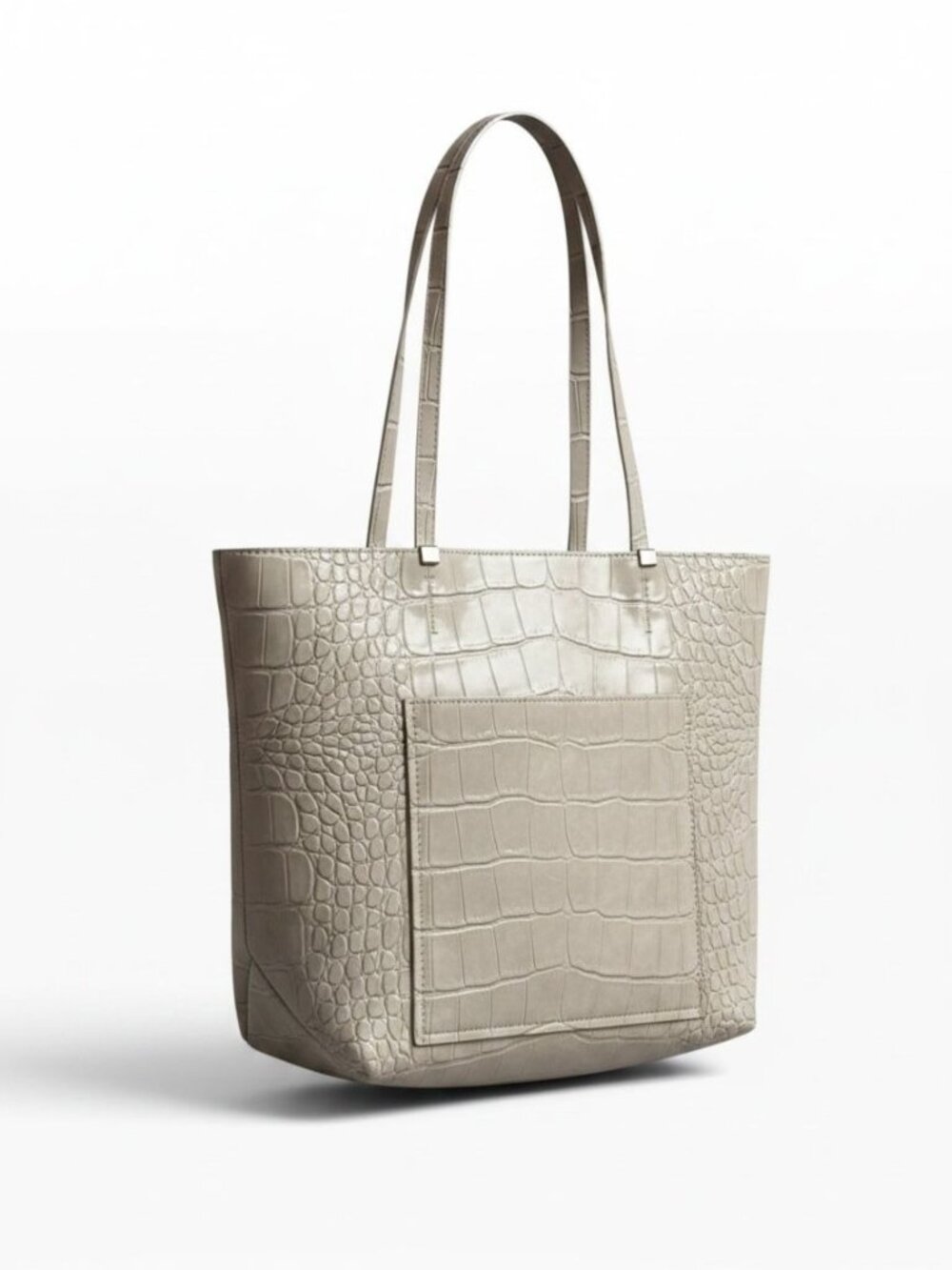 ZARA Beige Croc Embossed Faux Leather Tote Bag Shoulder Shopper Purse
